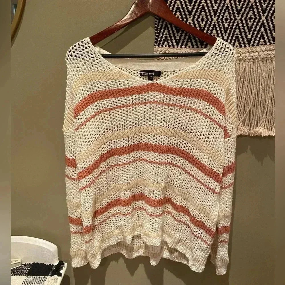 FREE AS A BIRD CHUNKY KNIT STRIPED SWEATER LONG SLEAVE SIZE M
